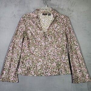 Banana Republic Blouse Womens‎ L Olive Pink Paisley Silk Belle Sleeve Cottage